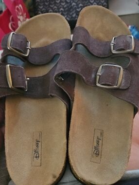 Disney Brown Suede Double-Buckle Slide Sandals